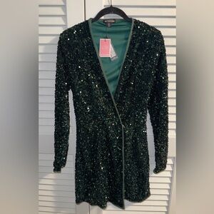 PrettyLittleThing Emerald Green Sequin Blazer Dress